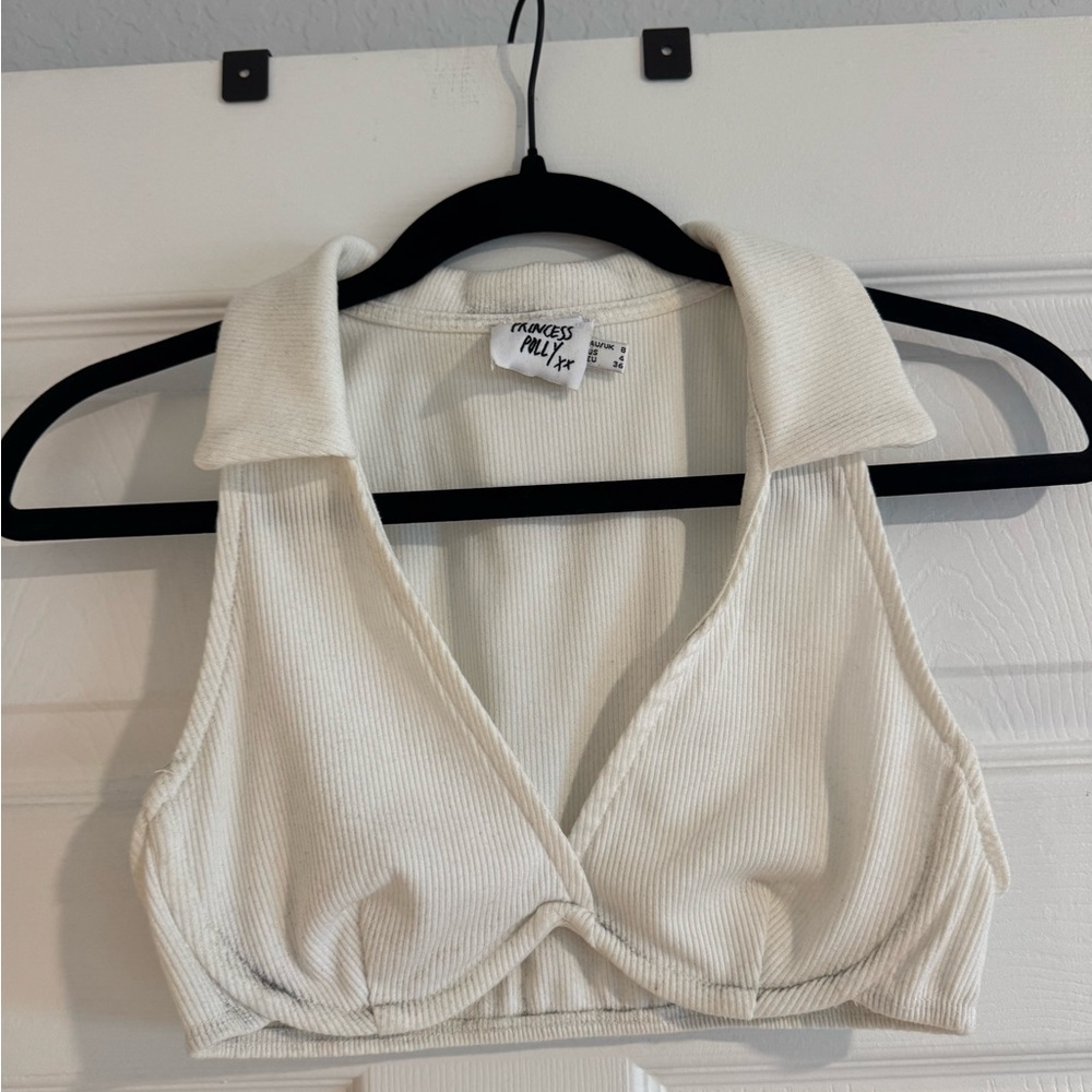 Princess Polly Cream Ribbed Crop Top
